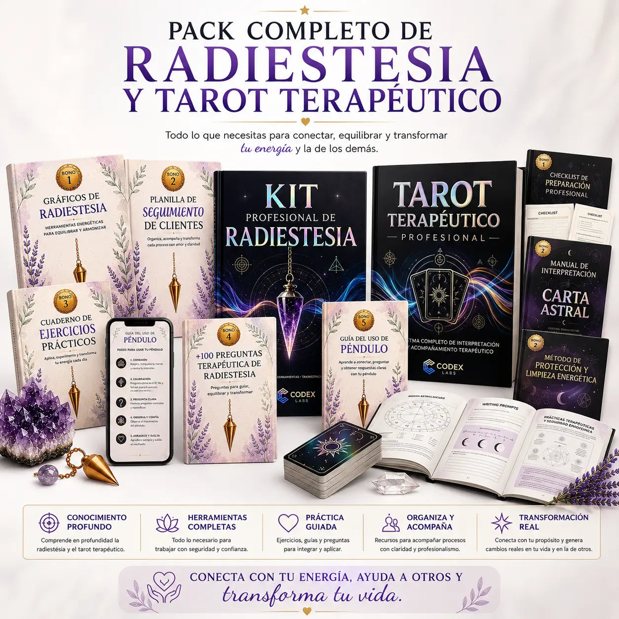✨ TAROT TERAPÉUTICO PROFESIONAL + KIT PROFESIONAL DE RADIESTESIA
